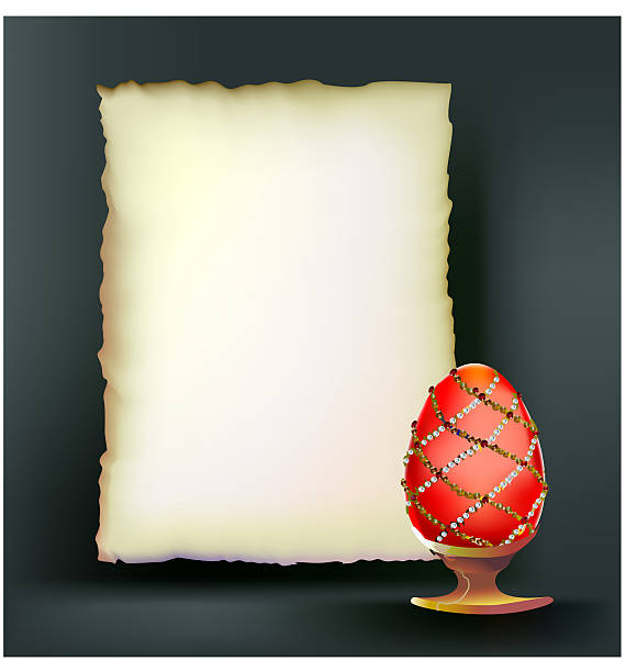 stockillustraties, clipart, cartoons en iconen met easter background with decorative egg and paper template - grass texture
