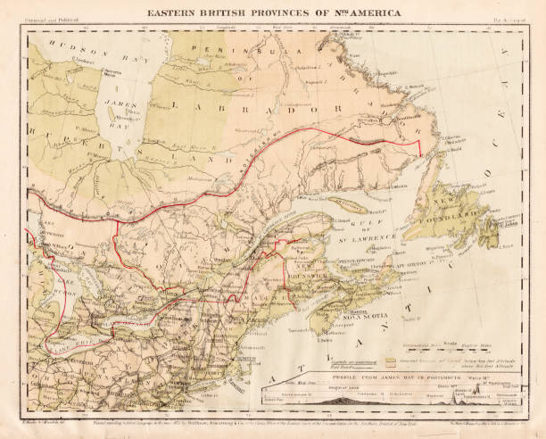stockillustraties, clipart, cartoons en iconen met oostelijke provincies van noord-amerika kaart 1867 - labrador