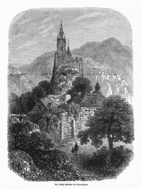 Eberstein Castle near Baden-Baden, Germany, wood engraving, published in 1870 vector art illustration