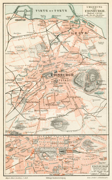 Edinburgh city map 1895 Meyers Konversations-Lexikon. Ein Nachschlagewerk des allgemeinen Wissens, 5th edition 17 volumes Bibliographisches Institut - Leipzig 1895-1897 edinburgh scotland stock illustrations