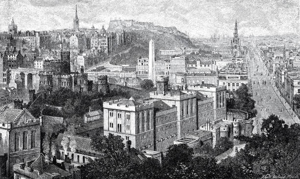 Edinburgh, seen from Carlton hill Illustration from 19th century edinburgh scotland stock illustrations