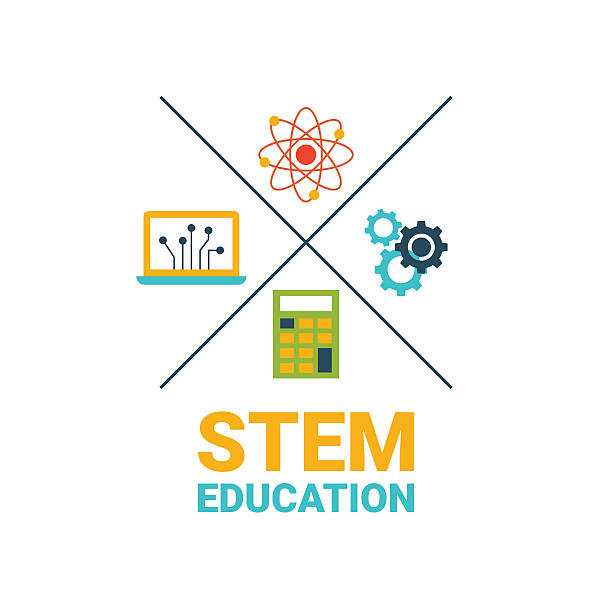 STEM education concept STEM - science, technology, engineering and mathematics badge concept with icon in flat design plant stem stock illustrations