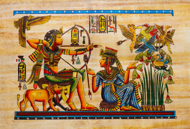 stockillustraties, clipart, cartoons en iconen met egyptian ancient papyrus - cleopatra