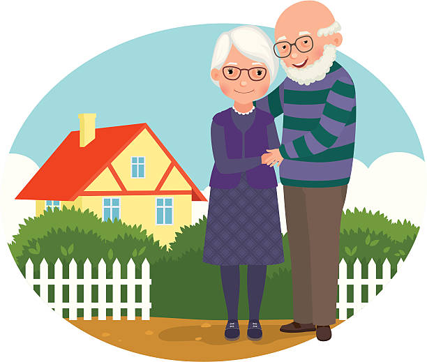 illustrations, cliparts, dessins animés et icônes de couple de personnes âgées à leur domicile - senior portrait fullbody