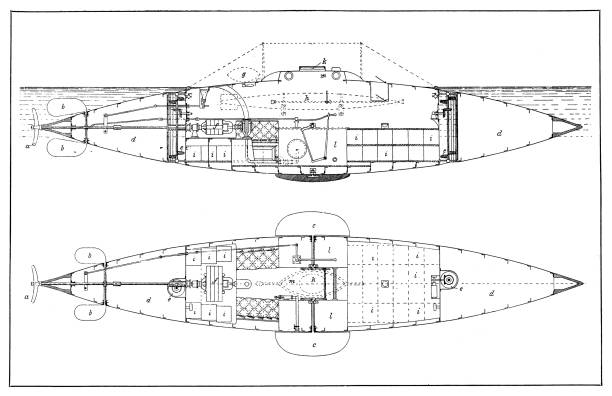 Electric submarine torpedo boat Illustration of a Electric submarine torpedo boat military drawings stock illustrations