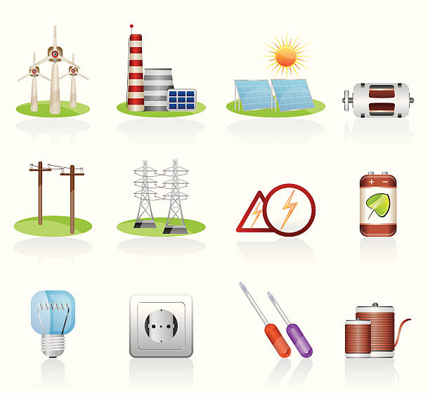 energie und strom symbole - icon renewable solar thermal energy stock-grafiken, -clipart, -cartoons und -symbole