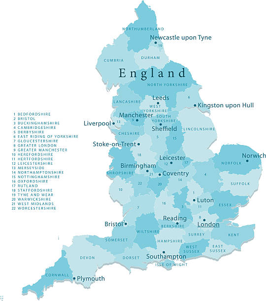 England Vector Map Regions Isolated "Detailed vector map of England with administrative divisions. File was created on October 18, 2012. The colors in the .eps-file are ready for print (CMYK). Included files: EPS (v8) and Hi-Res JPG (4962aa aaa 5600 px)." northwest england stock illustrations