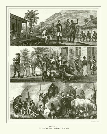 Life in Brazil and Patagonia Engraving Antique Illustration, Published 1851. Source: Original edition from my own archives. Copyright has expired on this artwork. Digitally restored.