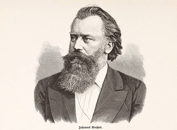 Engraving of composer Johannes Brahms from 1877 vector art illustration