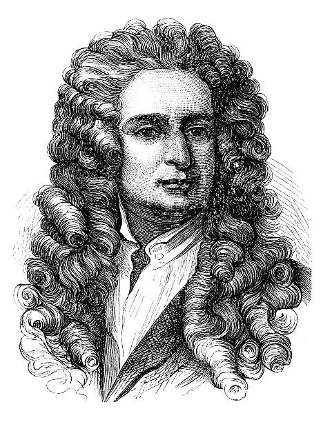 Engraving of physicist Isaac Newton from 1870  isaac newton picture stock illustrations
