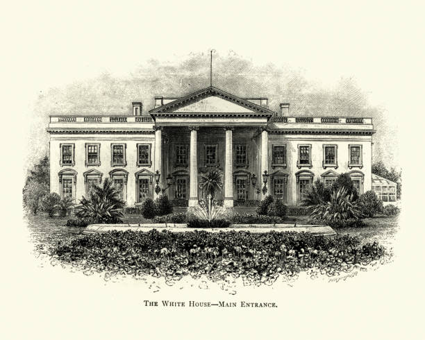 Engraving of the White House, Washington, USA, 19th Century Vintage engraving of the White House, Washington, USA, 19th Century white house stock illustrations