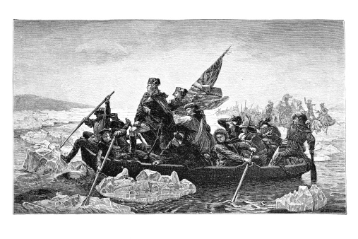 Engraving Of Us President George Washington Crossing River Delaware ...