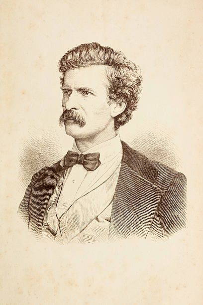 Engraving of writer Mark Twain from 1882 vector art illustration