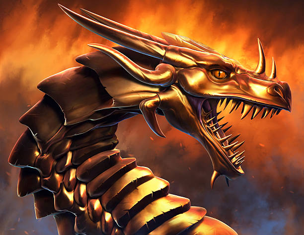 ilustrações de stock, clip art, desenhos animados e ícones de épicos dragão dourado - dragões olho