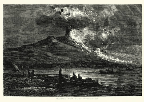 illustrazioni stock, clip art, cartoni animati e icone di tendenza di eruzione del vesuvio 8 dicembre 1861 - pompei