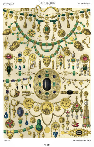 illustrazioni stock, clip art, cartoni animati e icone di tendenza di arte etrusca: gioielli - eitan