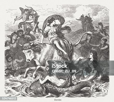 istock Europa on the bull, Greek mythology, wood engraving, published 1880 534746512