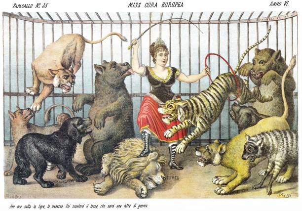 illustrazioni stock, clip art, cartoni animati e icone di tendenza di european miss crown, settimanale satirico del 1878 - eitan