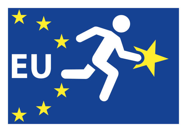 ilustrações de stock, clip art, desenhos animados e ícones de eu exit - brexit - notas euros voar