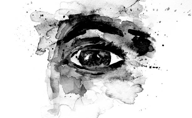 Eye watercolor painting. Hand drawn on watercolor paper. black and white. vector art illustration