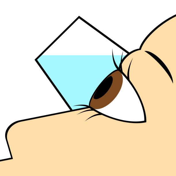 Eyewash Person washing eyes with eyedrains. eye wash cup stock illustrations