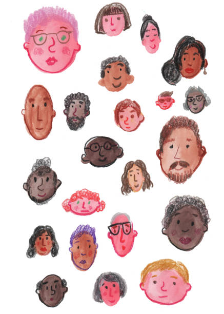 Faces watercolor and color pencil vector art illustration
