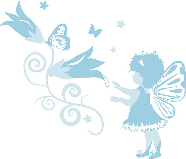 Fairy Little Girl Silhouette Fairy little girl silhouette isolated on white background with flowers butterfly fairy flower white background stock illustrations