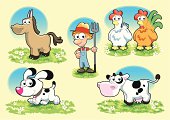 "Farm Family, cartoon and vector characters with background."