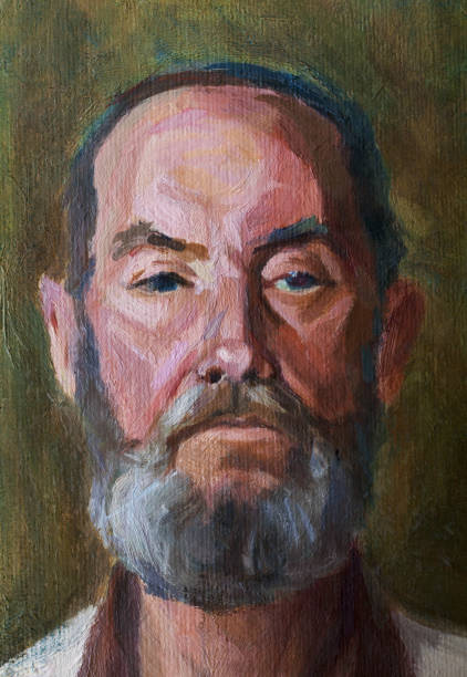 modna ilustracja oryginalne dzieło sztuki mój nowoczesny obraz impresjonizmu pionowy portret surowego starszego mężczyzny z brodą - portrait stock illustrations