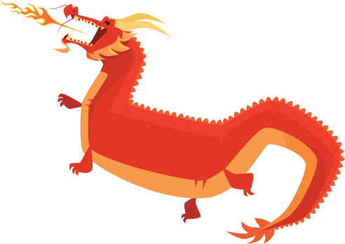 vector character of fat red dragon breathing fire. vector