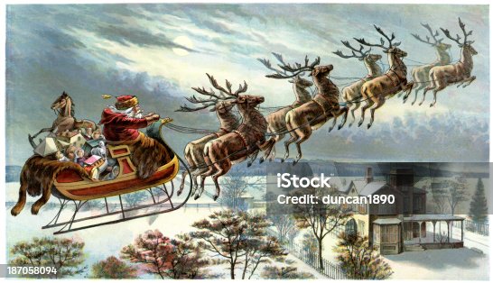 istock Father Christmas and his reindeer 187058094
