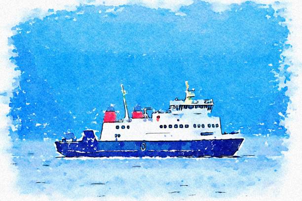 ferry cruise ship on ocean in the north sea - johnson & johnson 幅插畫檔、美工圖案、卡通及圖標