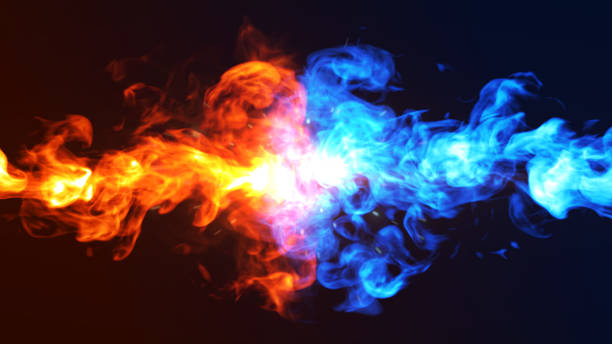 api dan es - panas suhu ilustrasi stok