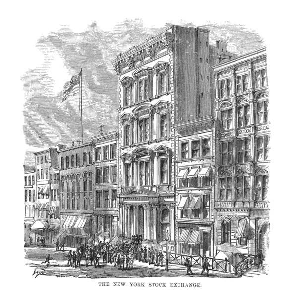 ilustraciones, imágenes clip art, dibujos animados e iconos de stock de ilustraciones del primer siglo estados unidos-1873-bolsa de valores de nueva york - nyse