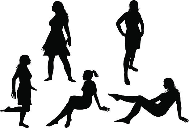 five different poses vector art illustration