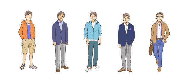 男性ファッションバリエーションの5種類 - インタビュー　日本人点のイラスト素材／クリップアート素材／マンガ素材／アイコン素材