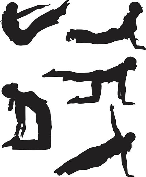 Five Yoga Poses vector art illustration