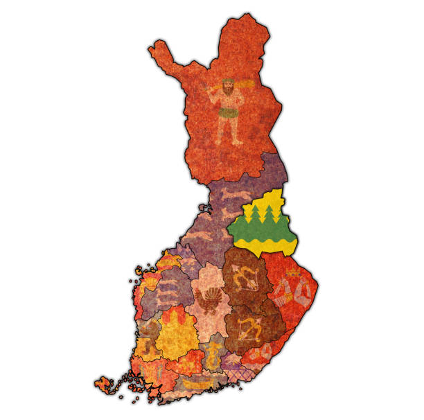 芬蘭行政地圖上凱努烏地區旗 - kainuu region 幅插畫檔、美工圖案、卡通及圖標