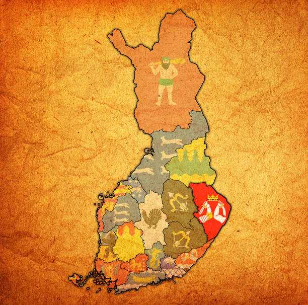 北卡雷利亞地區國旗在芬蘭行政地圖上 - 北卡累利阿區 芬蘭 幅插畫檔、美工圖案、卡通及圖標