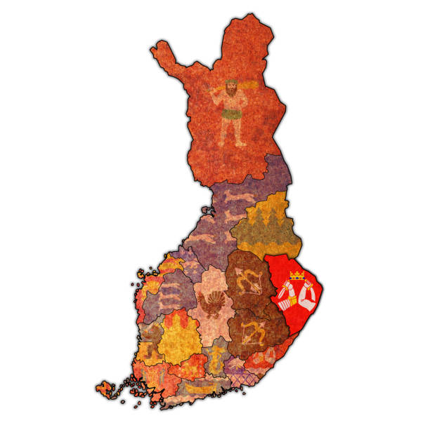 北卡雷利亞地區國旗在芬蘭行政地圖上 - 北卡累利阿區 芬蘭 幅插畫 檔、美工圖案、卡通及圖標