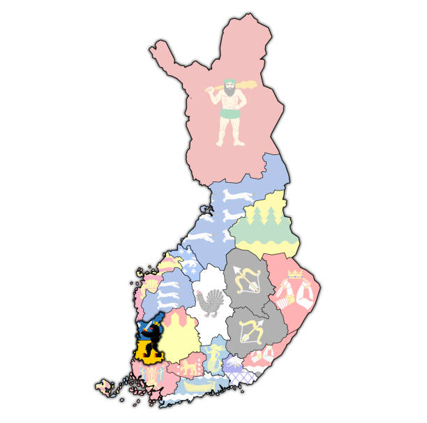 芬蘭行政地圖上的薩卡昆達區旗 - satakunta region 幅插畫檔、美工圖案、卡通及圖標