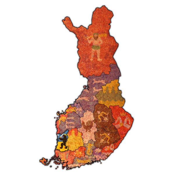 芬蘭行政地圖上的薩卡昆達區旗 - satakunta region 幅插畫檔、美工圖案、卡通及圖標