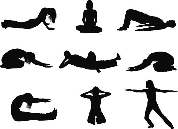 Flexible men and women in yoga positions Flexible men and women in yoga positions yoga clipart stock illustrations