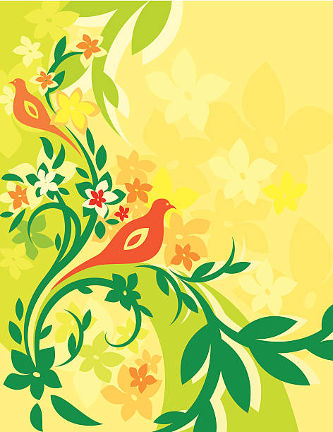 Vector background with floral ornaments and an exotic birds.