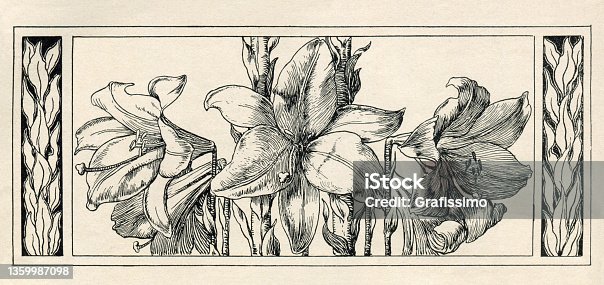 istock Floral ornament with lily decorative art nouveau 1896 1359987098