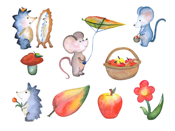 Forest cute little animals fall season watercolor illustration vector art illustration