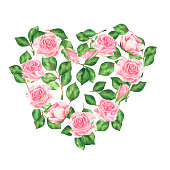 istock A frame of roses in the shape of a heart. Watercolor vintage illustration. Isolated on a white background. For your design. 1351847854