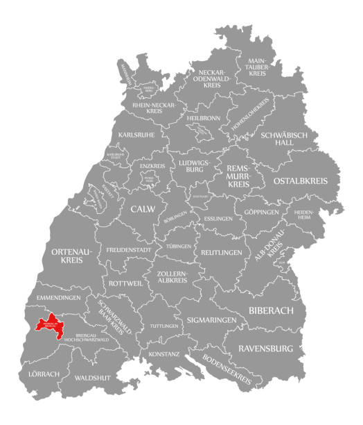 фрайбург им breisgau уезда красный выделены на карте баден-вюртемберг германии - freiburg stock illustrations