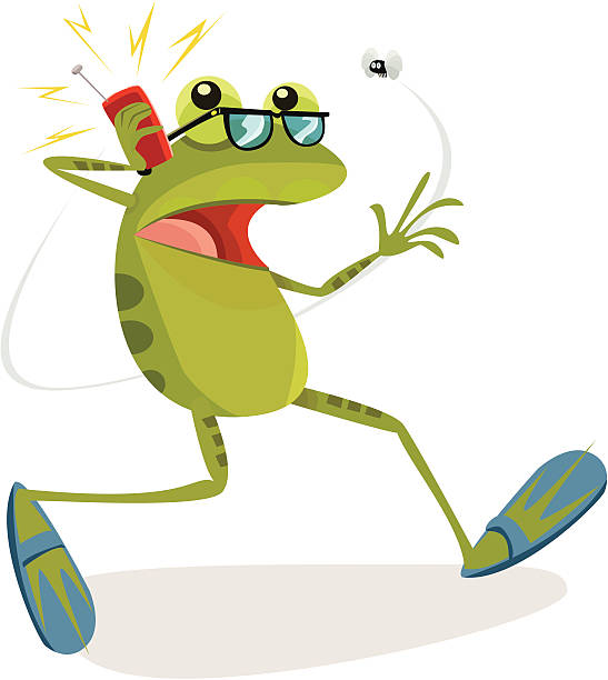 illustrazioni stock, clip art, cartoni animati e icone di tendenza di rana su un telefono cellulare - ranocchia