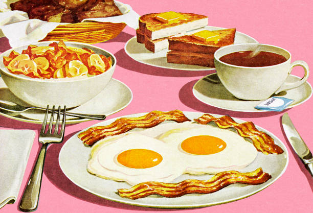 sarapan lengkap - sarapan hidangan ilustrasi stok